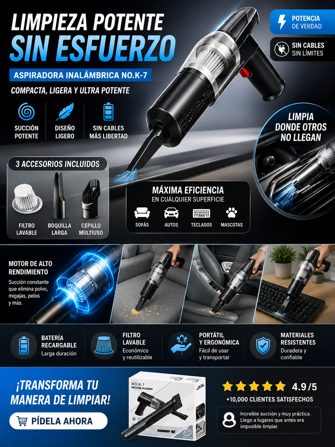 ASPIRADORA PORTATIL RECARGABLE K-7