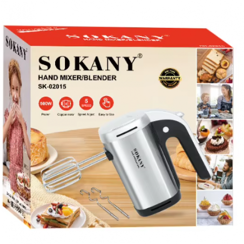 BATIDORA DE MANO SOKANY 5 VELOCIDADES, CON ACCESORIOS.
